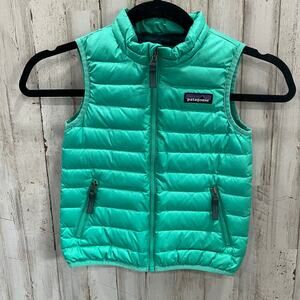 Patagonia Baby Down Sweater Vest Puffer Plains Green Full Zip Womens Size 3T